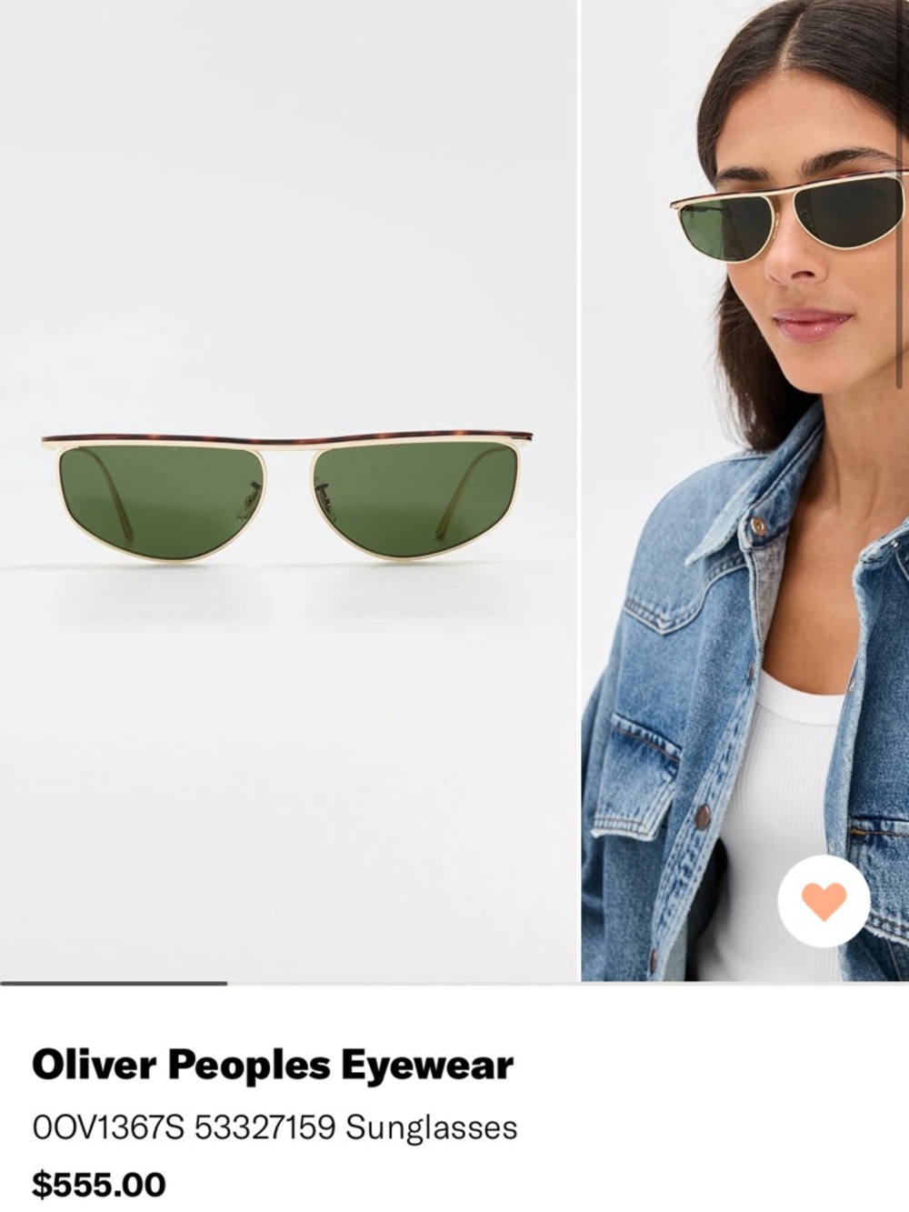 Oliver Peoples Gold Frame Sunglasses with Green Lenses